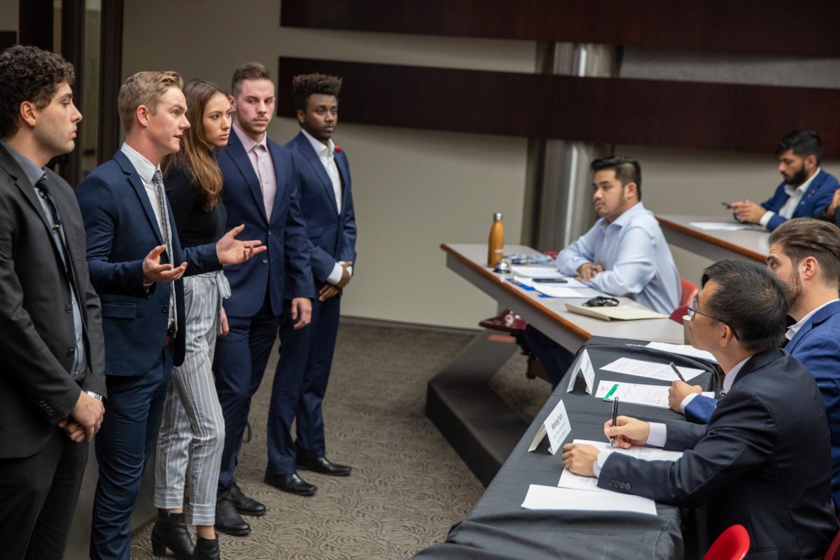 Undergraduate students pitch to judges at inaugural ENTR Pitch Competition.
