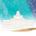 An illustration of the UM admin building.