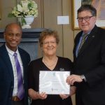 Professor Rosmarie Finlay accepting her certificate of appreciation.