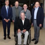 Professor Art Braid, C.M., Q.C. (front) at the 2019 Law Faculty Homecoming with Robson Hall's current and former deans L-R: Dr. Jonathan Black-Branch, Trevor Anderson, Jack London C.M., Q.C., and Harvey Secter