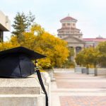 Grad cap and admin building