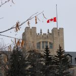 The Canadian Flag on the Tier building flies at half mast following the tragic events of flight PS752
