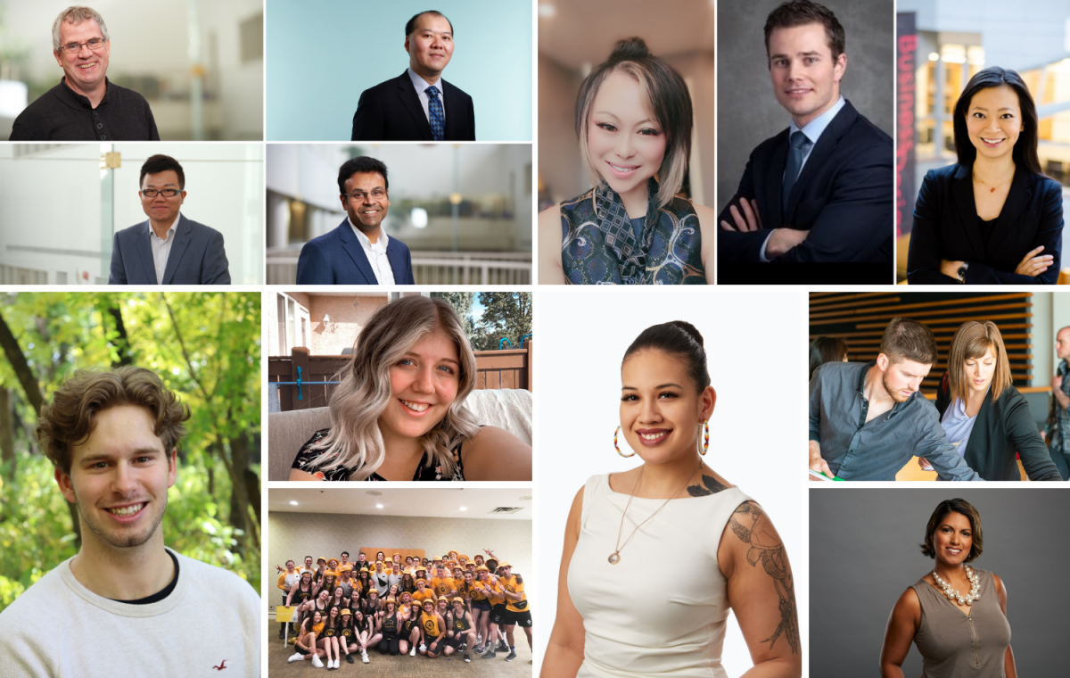 A photo collage of Asper School of Business students, professors, alumni, and community members.