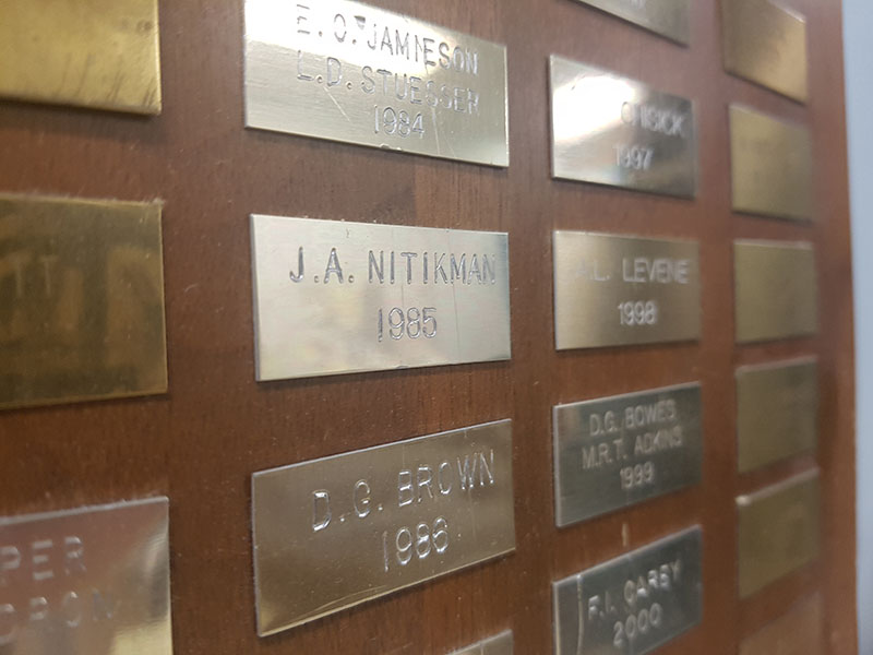 Gold medal for law plaque with J.A. Nitikman 1985.