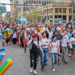 U of M volunteers on Pride Parade route, in 2019.