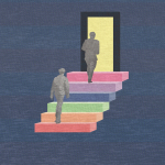 Graphic showing stylized 'steps' to registration