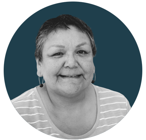 Helen Robinson-Settee in a coloured circle.