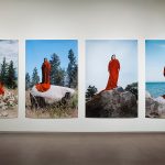 A set of four of Lori Blondeau's works hanging in a gallery.