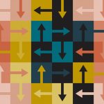 An illustration of a cluster of boxes with arrows in them in varying colors.