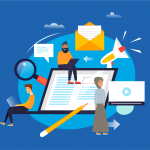 Career Month graphic with characters reading