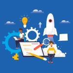 Career Month graphic with characters reading