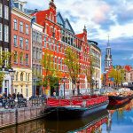 Canal with boats in Amsterdam