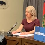 Lanette Siragusa at a Manitoba COVID-19 news briefing in 2020.