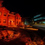 The NCTR building lit orange for National Truth and Reconciliation Day