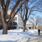 Winter on the Fort Garry Campus, outside the Engineering buildings