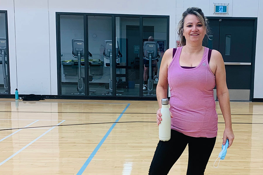 kim standing in the Joe Doupe Rec Centre gymnasium