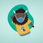 An illustration of Billy the Bison wearing a face mask.
