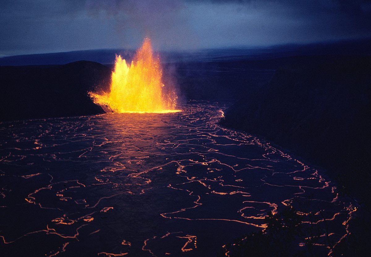 Volcanic eruption and lava lake