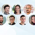 Circular-shaped headshots of nine students