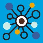 Illustration of blue and yellow graphic with circles and lines pointing into a centre circle