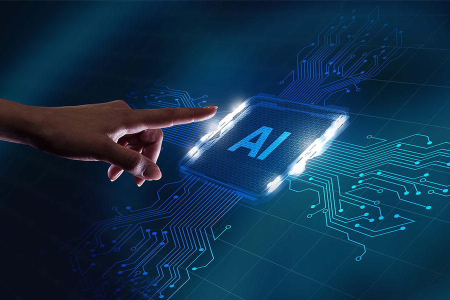 Photo of hand with finger pointing to AI button.