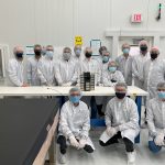 The UM STARlab team in the clean room at Magellan Aerospace with the UM satellite