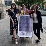 Alina Bilonozhko and Cole Marotta with Prof. Lisa Landrum outside the Winnipeg Architecture Foundation, Sept. 2, 2022. Photo: Denis (Libao) Wang.
