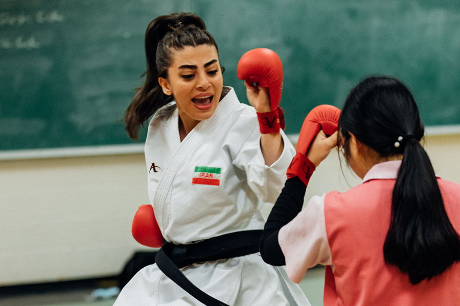 Karate instructor demonstrating punching technique