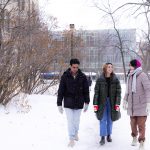 Student walking outdoor in the snow