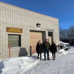 Fernanda Gouvea Pereira, senior technician, Dr. Mario Tenuta, NSERC/WGRF/Fertilizer Canada Industrial Research Chair in 4R Nutrient Stewardship And Professor of Applied Soil Ecology, Department of Soil Science and Shrinal Patel, technician stand in front of the UM Horticultural Storage Facility.