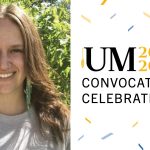 Headshot of Mackenzie Booker on the left and text on the right that reads: UM 2020 2021 convocation celebration.