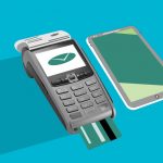 Graphic image showing a pay machine with credit card.