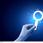 magnifying glass in empty dark background