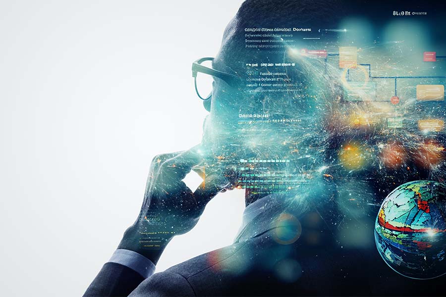 Photo of woman with technology in her head.