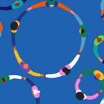 A group of abstract circles, upon closer look is images of people holding hands.