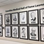 Canadian Medical Hall of Fame portrait wall, located on the main floor of Brodie adjacent to the bookstore.