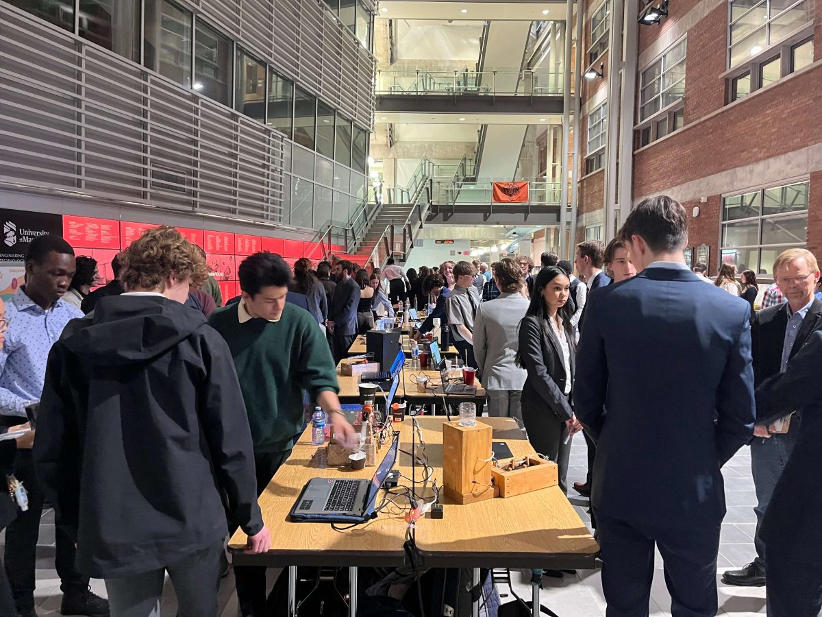 A crowd of students with their display prototypes