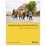 Cover of report, featuring several students walking on campus