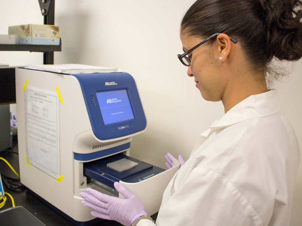Researcher works with equipment