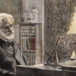 Illustration of an older man sitting at a piano.