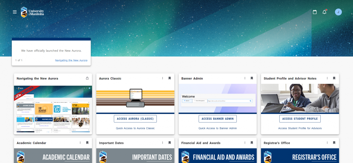 multiple card, with information arranged in rows with a background image of the Northern Lights