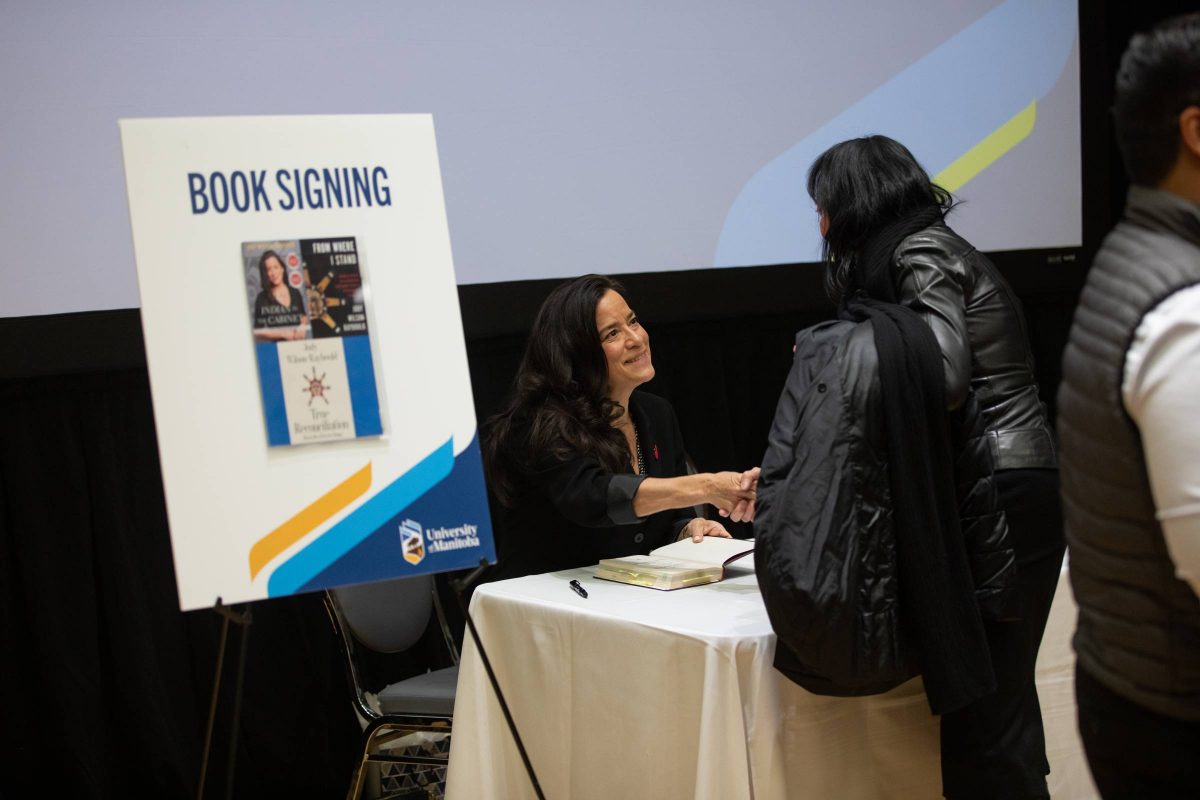 The Honourable Jody Wilson-Raybould meeting guests after the 2024 Robert and Elizabeth Knight Distinguished Lecture at the University of Manitoba.
