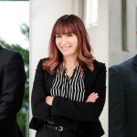 Photo of three law alumni left to right Bradley Regehr Heather Wadsworth Brent Roussin