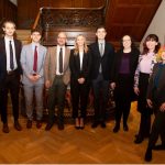 Team Manitoba left to right: Rebecca Penner (3L); Ryan Hall (3L); Nicolas Nudler (3L); Éric Gagnon (3L), Jamie Robertson (3L); Andrew Torbiak, coach (Tradition Law); Andrea Doyle, coach (Instructor, U of M Law); Heather Wadsworth, coach (Amica Law); and Seth Lozinski (3L).