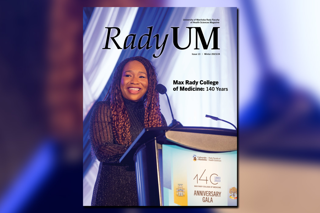 Dr. Tito Daodu speaks at a podium in the cover image of RadyUM magazine.