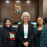 Manitoba Laskin Moot team 2024: Jayden Wlasichuk (3L); Zeynep Fattah (2L); Tanys Bjornson (coach); Maia Bacchus (2L); and Kirsten Nynych (2L) [Missing from the photo are researcher, Ashley Slagerman (3L) and coach, Tamara Edkins (Justice Manitoba)