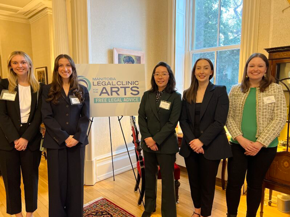 Law students working at the Manitoba Legal Clinic for the Arts include Jamie Robertson (3L), Emily Palmer (2L), Kassandra Taverner (2L), Rebecca Penner (3L), and Lisa Haydey (2L).