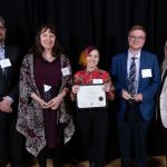 Left to right: Dr. Richard Jochelson, Dean of Law; Ingrid Moehlmann, high school French teacher of (next) Seth Lozinski, Faculty of Law Outstanding Student award winner; Brandon Trask, Assistant Professor, UM Faculty of Law; Diane Hiebert-Murphy, Provost and Vice-President Academic.