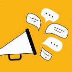 A graphic of several speech bubbles coming out of a blowhorn