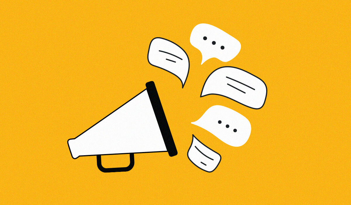A graphic of several speech bubbles coming out of a blowhorn